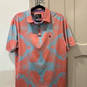 Vibrant Orange and Blue Golf Polo Shirt with Unique Design